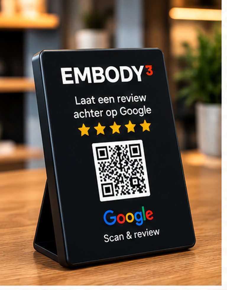 E³ ReviewSign Angled — EMBODY³